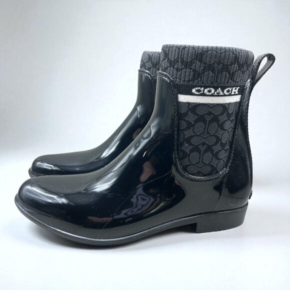 Coach Rivington Logo Chelsea Rain Boots - Black - Size 11 B (NEW IN BOX) - Picture 1 of 9